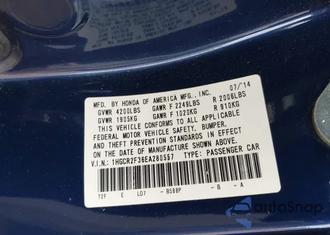 2014 Honda Accord Lx from USA, damaged, VIN 1HGCR2F36EA280557